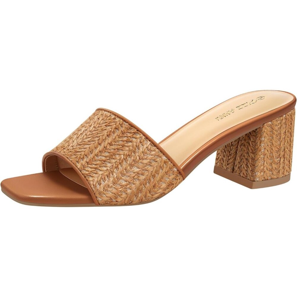 🆕Women Coffee Square Open Toe Heels Sandals Low Block Chunky Heeled Sandal